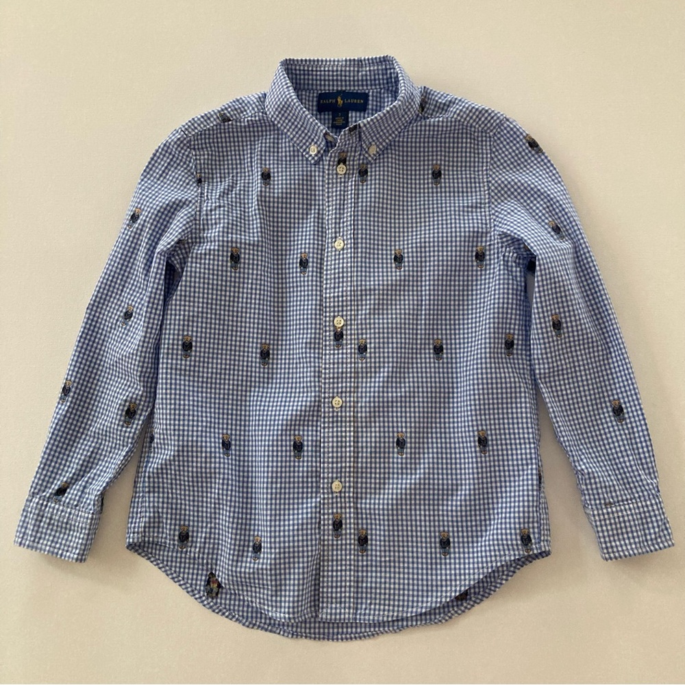 Ralph Lauren Boys 7 Blue Polo Bear Print Button Down Shirt